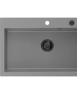 Kuchynské drezy MEXEN/S MEXEN/S - Elix granitový drez 1-miska 800 x 500 mm, sivý, sifón čierna 6527801005-71-B