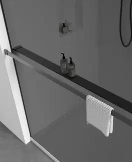 Sprchové dvere CERANO - Sprchová zástena Walk-in Crystal Ľ/P - 10 mm + polička/držiak na uteráky - bezvzperový systém - čierna matná, grafitové sklo - 160x200 CER-8050BD82787