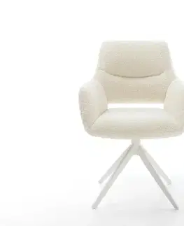 Jedálenské stoličky DELIFE Jedálenská stolička Yago-Flex s opierkami barančekový poťah béžová krížová podstava široká biela 360° otočná hojdacia funkcia vrecková pružina