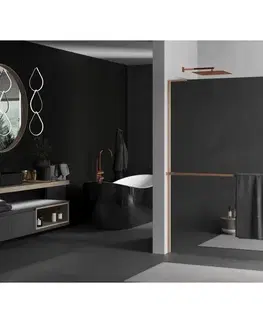 Sprchové dvere MEXEN/S - Kioto+ L Sprchová zástena WALK-IN s poličkou a držiakom uterákov 80 x 200, zrkadlová, meď kartáčovaná 800-080-123-65-50