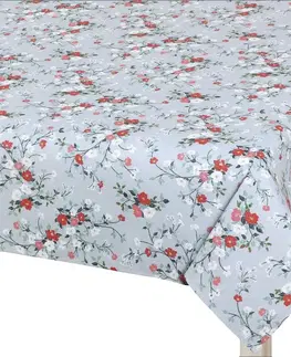 Obrusy Bellatex Obrus DITA Kvietky sivá, 140 x 200 cm