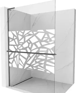 Sprchové dvere MEXEN/S - Kioto+ L Sprchová zástena WALK-IN s poličkou a držiakom uterákov 70 x 200, biely vzor, grafit kartáčovaná 800-070-123-66-85
