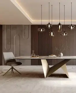 Jedálenské stoly DELIFE Jedálenský stôl Edge 300x100 keramika Minas melange bielo-béžová Origami metalická zlatá