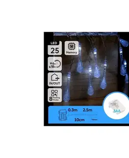 LED osvetlenie  B.V.  - LED vonkajší vianočný reťaz 25xLED/8 funkcií 3xAA 2,5m IP44 studená biela kvapky B10303K5A