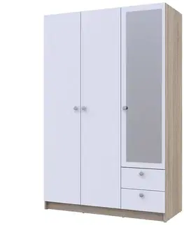 Šatníkové skrine NABBI Rivalda trojdverová šatníková skriňa so zrkadlom dub sonoma / biela