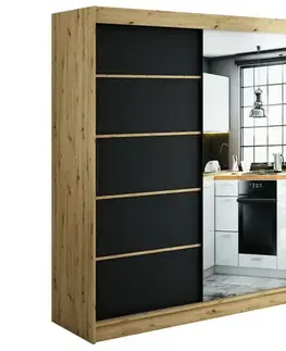 Šatníkové skrine Skriňa Halifax V2 180 Dub Artisan/čierna/Zrkadlo