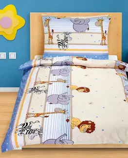 Obliečky Bellatex Bavlnené obliečky Junior Safari modrá, 140 x 200 cm, 70 x 90 cm, 140 x 200 cm, 70 x 90 cm