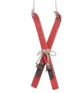 Vianočné ozdoby Kinekus Ozdoba závesná lyže 17,5x7x1 cm drevo červené