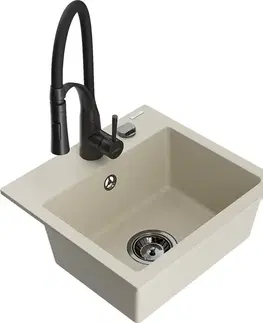 Kuchynské drezy MEXEN/S MEXEN/S - Milo granitový drez 1-miska vrátane batérie Aster, béžová 6505-69-73450-70-B