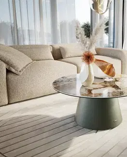 Konferenčné stolíky DELIFE Konferenčný stolík Edge okrúhly 90×90 cm keramika Patagonia leštená Borna efektfinish titánová