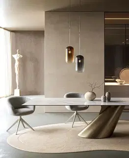 Jedálenské stoly DELIFE Jedálenský stôl Edge 300×100 cm keramika onyx perleťový kužeľ metalická zlatá