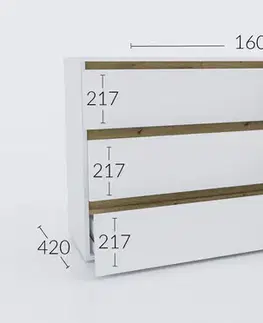 Komody a skrinky LIFE šuplíková komoda 1600, Satin / Gold Kraft oak
