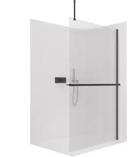 Držadlá k vani CERANO - Sprchová zástěna Walk-in Onyx Top Round L/P - 8 mm - kulatá vzpěra + polička/držák na ručníky - černá matná, rýhované sklo - 80x200  CER-8050BD1627