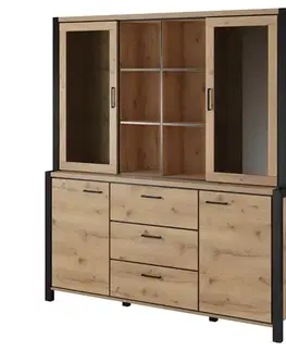 Vitríny a regály do obývačky Skriňa 4d3s Aktiv 76 Dub Taurus/Čierna