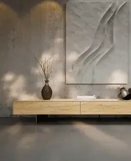 Televízne stolíky DELIFE TV stolík Cuor 250 cm keramika Laminam® sabbia v dubovej farbe 1 výklopné dvierka 1 zásuvka podstava závesná nerezová oceľ