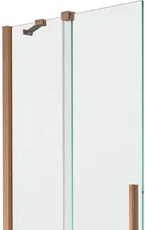Sprchové dvere MEXEN/S - Velar Dvojkrídlová posuvná vaňová zástena 80 x 150, transparent, kartáčovaná meď 896-080-000-01-65