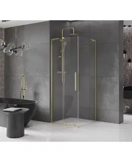 Sprchovacie kúty MEXEN/S - Velar L sprchovací kút, posuvné dvere 120 x 120, transparent, zlato kartáčovaná 871-120-120-03-55