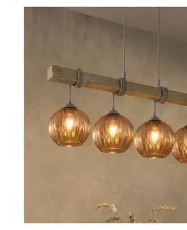 Svietidlá BRILAGI - Závesný luster WOOD GLASS 4xE27/60W/230V borovica/sivá/dymovo hnedá EG49927A+4xNSTK7482