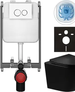 Záchody CERANO - Kompletný WC set Basic/Cesso - čierna lesklá - WC tlačidlo Dualo/Biela - na zamurovanie - 49x36 CER-8050BD86286