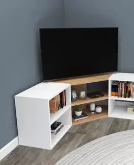 TV stolíky BON moderný rohový TV stolík, borovica/biela