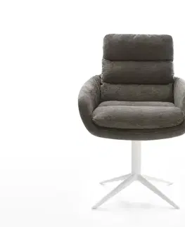 Jedálenské stoličky DELIFE Jedálenská stolička Abelia-Flex s opierkami bouclé mäkký tmavobéžová krížová podstava biela 360° otočný kolískacia funkcia