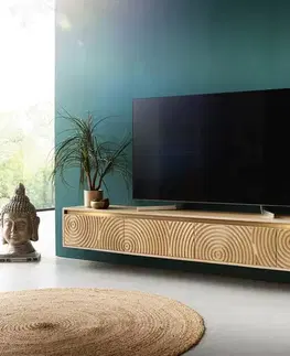 Televízne stolíky DELIFE TV stolík Budaya 220 cm mango prírodná 4 dvierka závesný