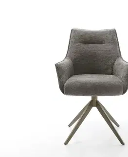 Jedálenské stoličky DELIFE Jedálenská stolička Alja-Flex s opierkami bouclé mäkký tmavobéžová krížová podstava široká titánová farba 360° otočný hojdacia funkcia vrecková pružina