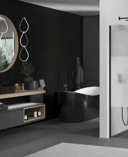 Sprchové dvere MEXEN/S - KIOTO Sprchová zástena WALK-IN 100x200 cm 8 mm, čierna, Transparent/matné sklo 800-100-101-70-35