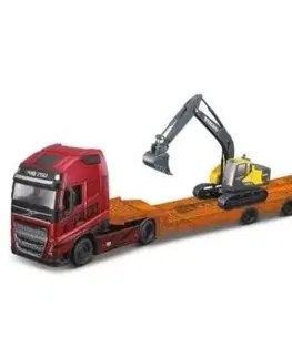 Autíčka a dopravné prostriedky BBurago Bburago 1:43 Kamion Construction Volvo FH16 Globetrotter 750XXL s bagrom Volvo EC220E