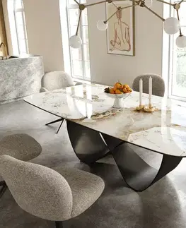 Jedálenské stoly DELIFE Jedálenský stôl Edge zaoblený 240×120 cm keramika Minas Melange bielo-béžová Infinity kov čierna