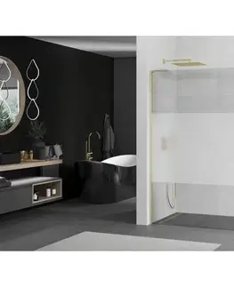 Sprchové dvere MEXEN/S - Kioto L Sprchová zástena WALK-IN 70 x 200, transparent/dekor, zlatá kartáčovaná 800-070-103-55-35