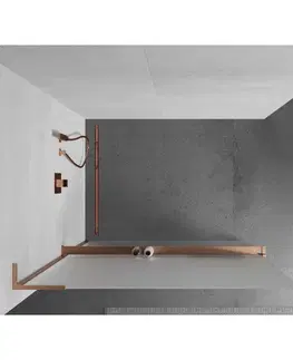 Sprchové dvere MEXEN/S - Kioto+ L Sprchová zástena WALK-IN s poličkou a držiakom uterákov 110 x 200, dekor, meď kartáčovaná 800-110-123-65-30