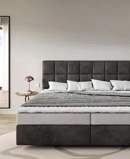 Postele Boxspring DELIFE Boxspring posteľ Dream-Fine mikrovlákno antracitová vintage 200×200 cm bonellový matrac topper