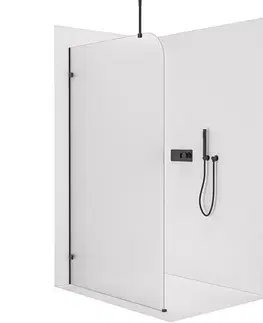 Sprchové dvere CERANO - Sprchová zástena Walk-in Orbis Top Round - Ľavá - 8 mm - guľatá vzpera - čierna matná, mliečne sklo - 160x200 CER-682201