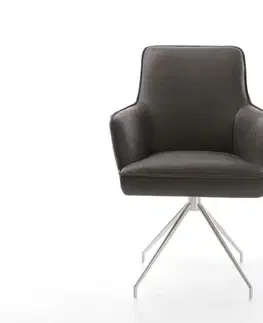 Jedálenské stoličky DELIFE Otočná jedálenská stolička Heira-Flex s opierkami mikrovlákno antracit vintage krížová podstava zúžená nerezová oceľ otočná o 180° vrecková pružina
