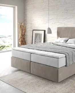 Postele Boxspring DELIFE Boxspring posteľ Dream-Well 160×200 cm mikrovlákno béžová s vreckovou pružinovou matracou a visco topperom