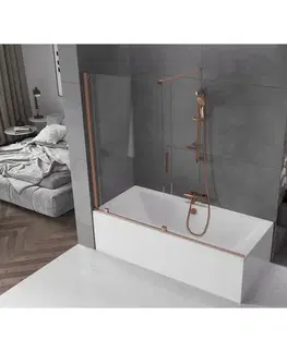 Sprchové dvere MEXEN/S - Velar Dvojkrídlová posuvná vaňová zástena 180 x 150, transparent, kartáčovaná meď 896-180-000-01-65