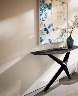 Konzolové stolíky DELIFE Konzolový stolík Edge polygonálny 140×50 cm keramika Laminam® Nero Greco antracitová Zentharo kov čierna