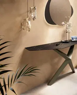 Konzolové stolíky DELIFE Konzolový stolík Edge polygonálny 180×50 cm keramika Laminam® Noir Desir hnedá Zentharo kov titánová farba