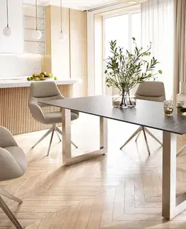 Jedálenské stoly DELIFE Jedálenský stôl Edge 200x100 keramika Laminam® Nero Greco antracitová nerezová oceľ široký