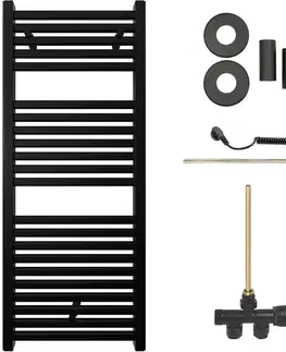 Doplnky do kúpeľne CERANO - Koupelnový radiátorový set Donovan - kombinované vytápění, termo tyč - boční jednobodové připojení - 300W - černá matná - 1200x500 mm CER-562825