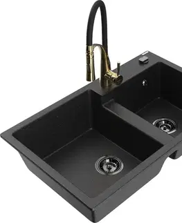 Kuchynské drezy MEXEN/S MEXEN/S - Tomas granitový drez 2-bowl vrátane batérie Aster, čierna/strieborná metalík 6516-73-73450-57-B