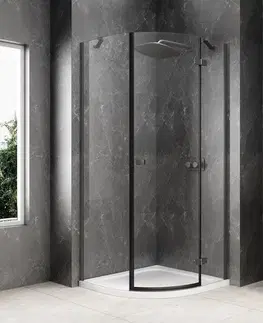 Sprchové dvere POLYSAN - GLOBE GUN METAL štvrťkruhová sprchová zástena 1000x1000, číre sklo, pravé GB2610RGM