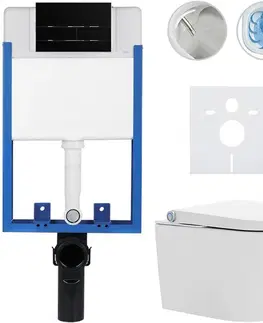 Záchody CERANO - Kompletní WC set Profi/Cronus Standard - bílá lesklá - WC tlačítko Line/Černá lesklá - pro zazdění - 59,3x38,4  CER-256826