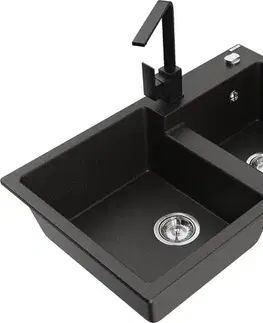 Kuchynské drezy MEXEN/S MEXEN/S - Tomas granitový drez 2-bowl vrátane batérie Rita, čierna/zlatá metalik 6516-75-670300-70