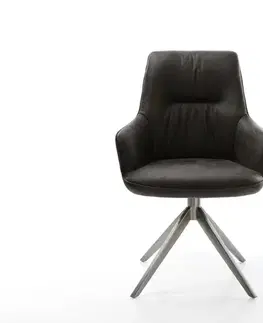 Jedálenské stoličky DELIFE Jedálenská stolička Zelia-Flex s opierkami mikrovlákno antracitová vintage krížová podstava široká grafitová 360° otočná hojdacia funkcia vrecková pružina