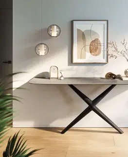 Konzolové stolíky DELIFE Konzolový stolík Edge zaoblený 180×40 cm keramika betón sivá Estelo kov čierna