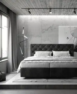 Postele Boxspring DELIFE Boxspring posteľ Dream-Great 180x200 cm mikrovlákno antracitová vintage s matracom a topperom
