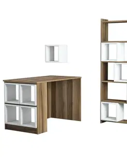Písacie stoly Písací stôl s knižnicou Box - Walnut, White