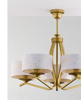 Svietidlá Jupiter 2110 - Luster na tyči KASZMIR 5xE27/15W/230V biela/zlatá/mramorový dekor 2110